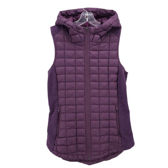 THE NORTH FACE Women’s Hooded Thermoball Vest Quilted Knit Puffer Purple SMALL - Picture 1 of 7